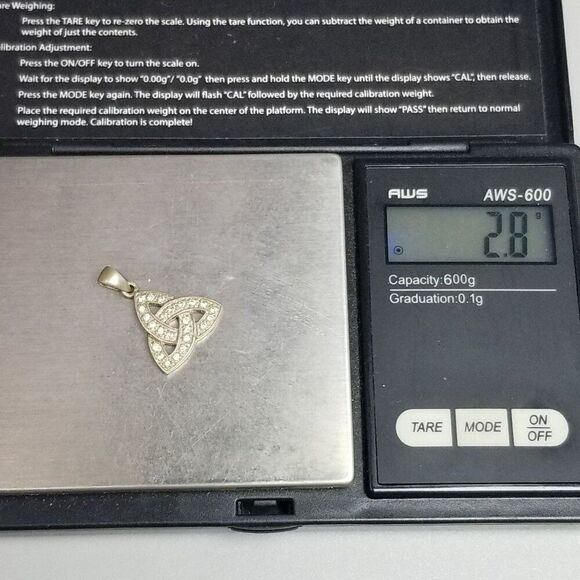 Vintage Sterling Silver Celtic Knot Rhinestone Encrusted Pendant Charm, 925 - Picture 4 of 10